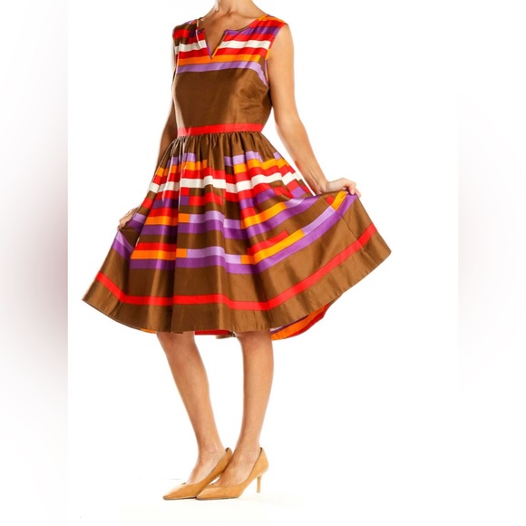 kate spade Dresses & Skirts - Kate Spade Flit and Flare Multi Coloured Striped Dress 45% Silk Size 2 Wedding